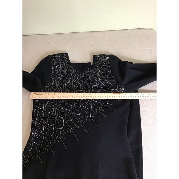 Kasper ASL x Nina Charles Knit long/SL Maxi Dress Sz. Sm Black Bejeweled Bodice - Picture 7 of 10